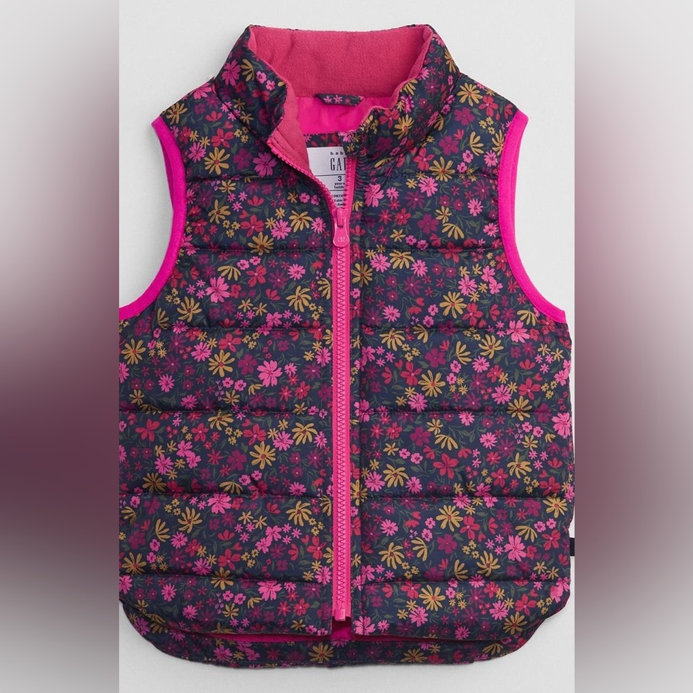 GAP Toddler Girl ColdControl Floral Puffer Vest Size 18-24 Months